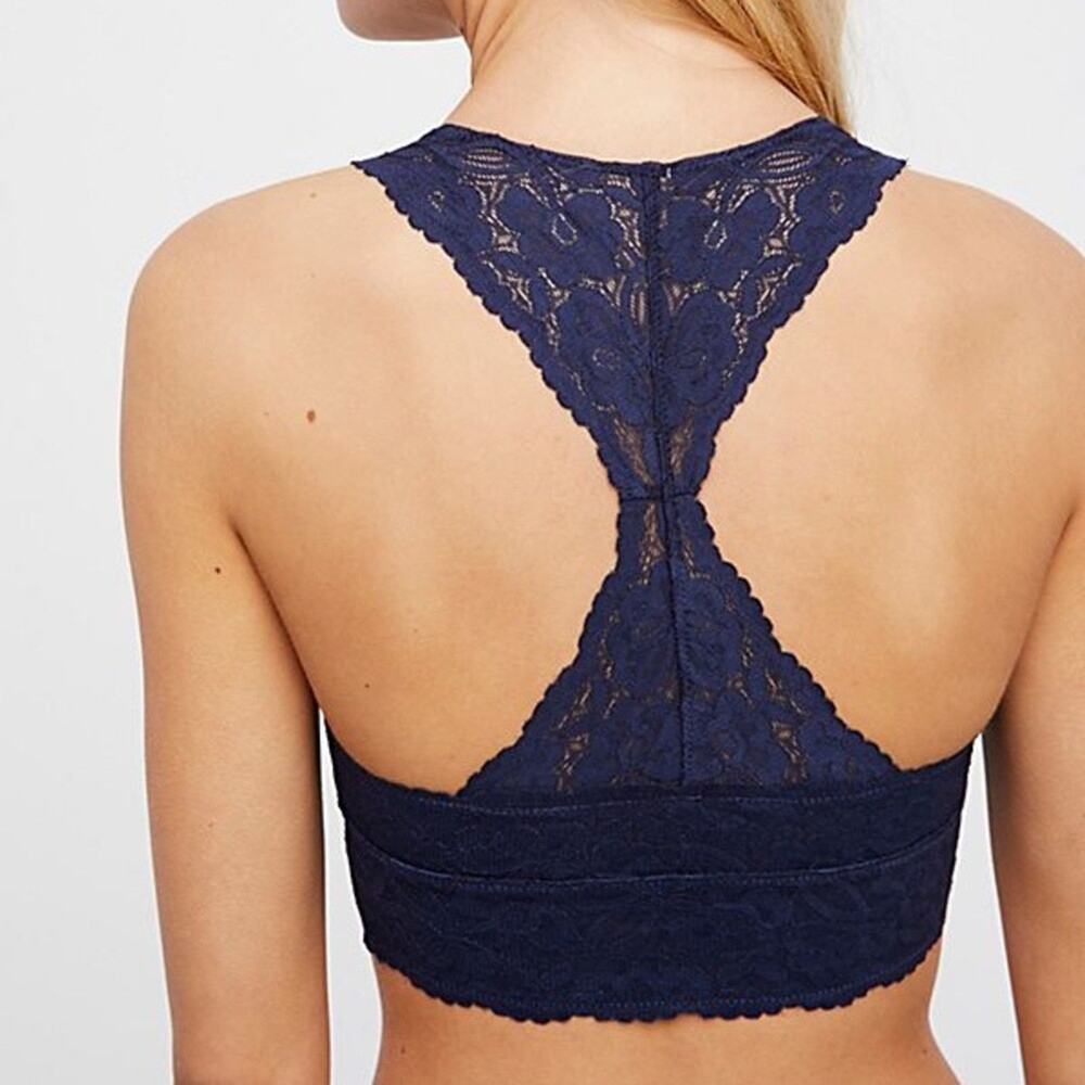 Free People Intimately Bralette Large Navy Blue Galloon Lace Bra - Picture 2 of 6